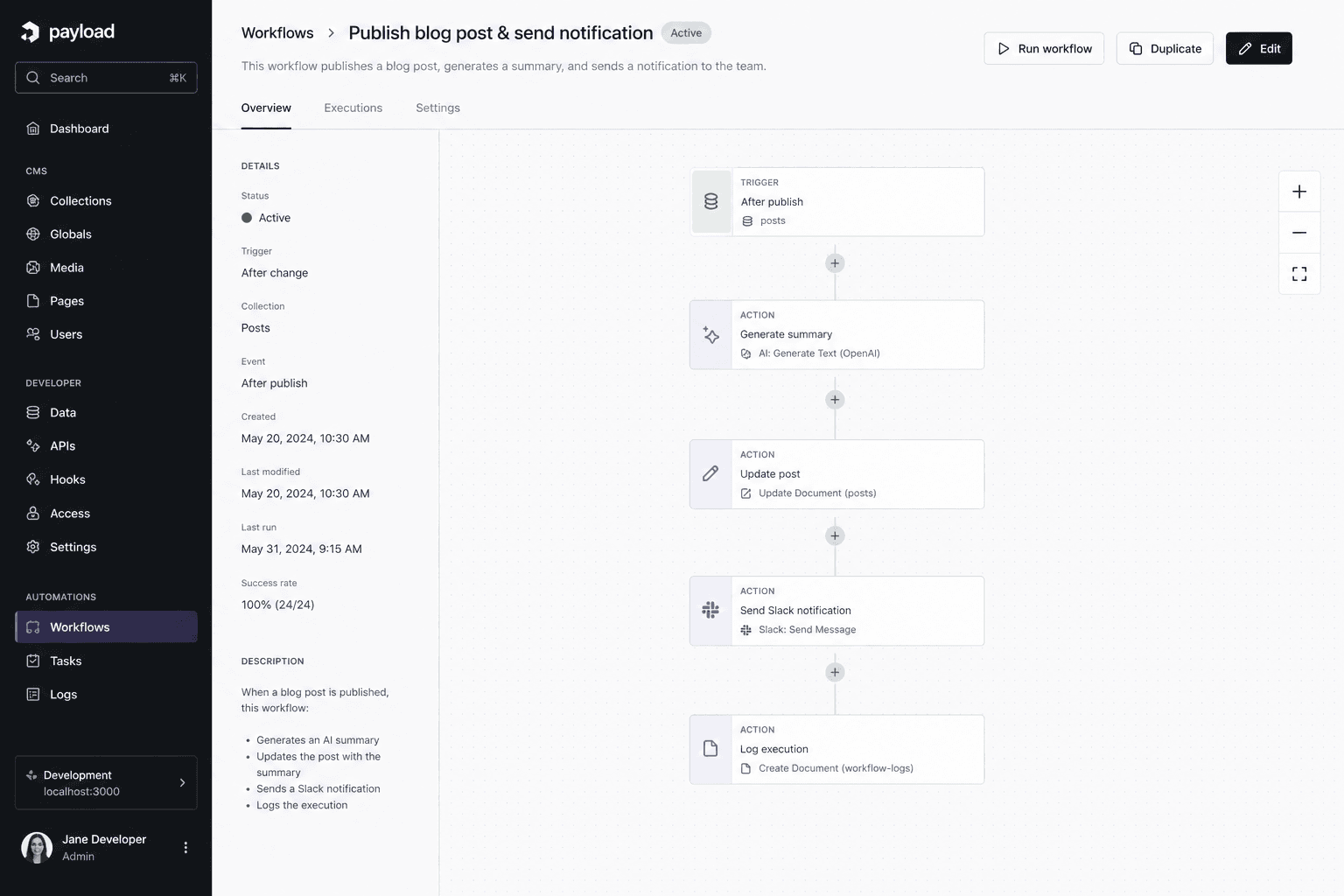 payload cms automated workflow