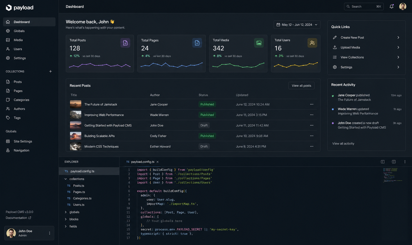 payload cms general dashboard
